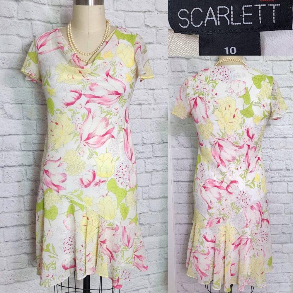 y2K Bias Cut Slip Dress Floral wedding guest Dress white pink green
